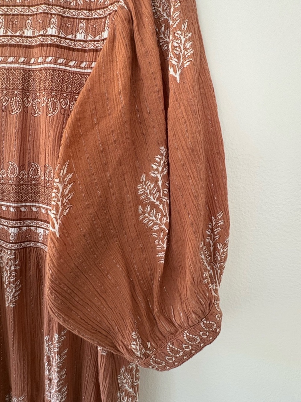 Daughters of India Boho Mini Dress Cotton Lurex Rust Print Small - Picture 6 of 7